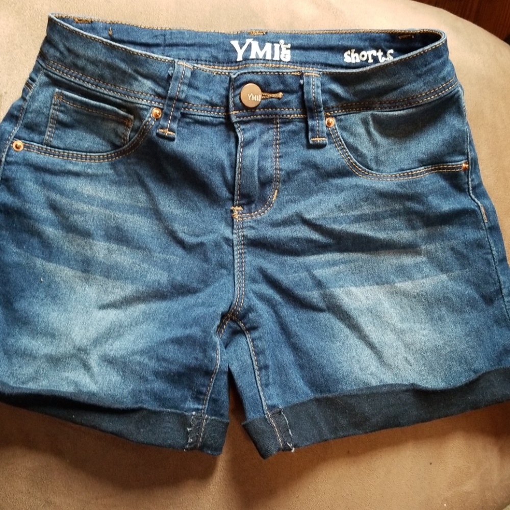 Dark Denim Stretch Cuffed Shorts